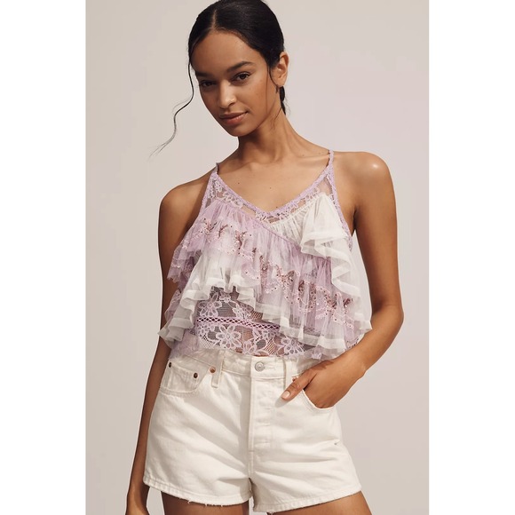 Anthropologie Tops - anthropologie purple Y2K ruffle lace fairy peplum S Forever that girl tank